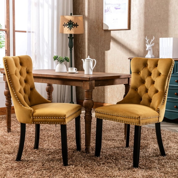 High Velvet Chair Pair, 2, Gold, Sw2001gl - Mid-century Modern Style For A Fashionable Dining Room Golden With Velvet, Wood Legs Reliable Support