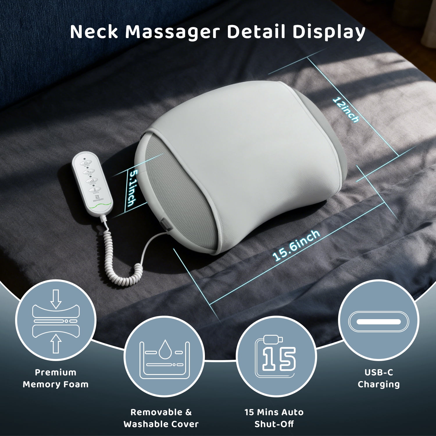 Zenopax Neck Massager for Pain Relief Deep Tissue , Cordless & Rechargeable Neck and Shoulder Massager with Heat ,3 Modes & Intensities & Heatings 4D Sleeping Kneading Pillow