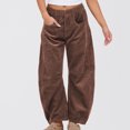 thumbnail image 2 of UYISJ Women's Corduroy Pants Mid Rise Elastic Waist Pants Casual Wide Leg Baggy Trousers Loose Fit Solid Pants with Pockets Coffee XL, 2 of 8