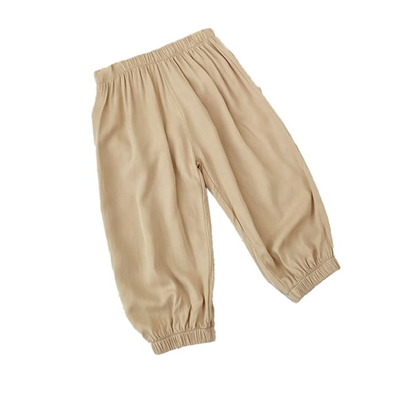 FLMEI Toddler Kids Baby Boys Girls Cotton Linen Long Pants Anti-Mosquito Trousers Elastic Waist Bloomers Teen Casual Joggers Pants 1-14 Years