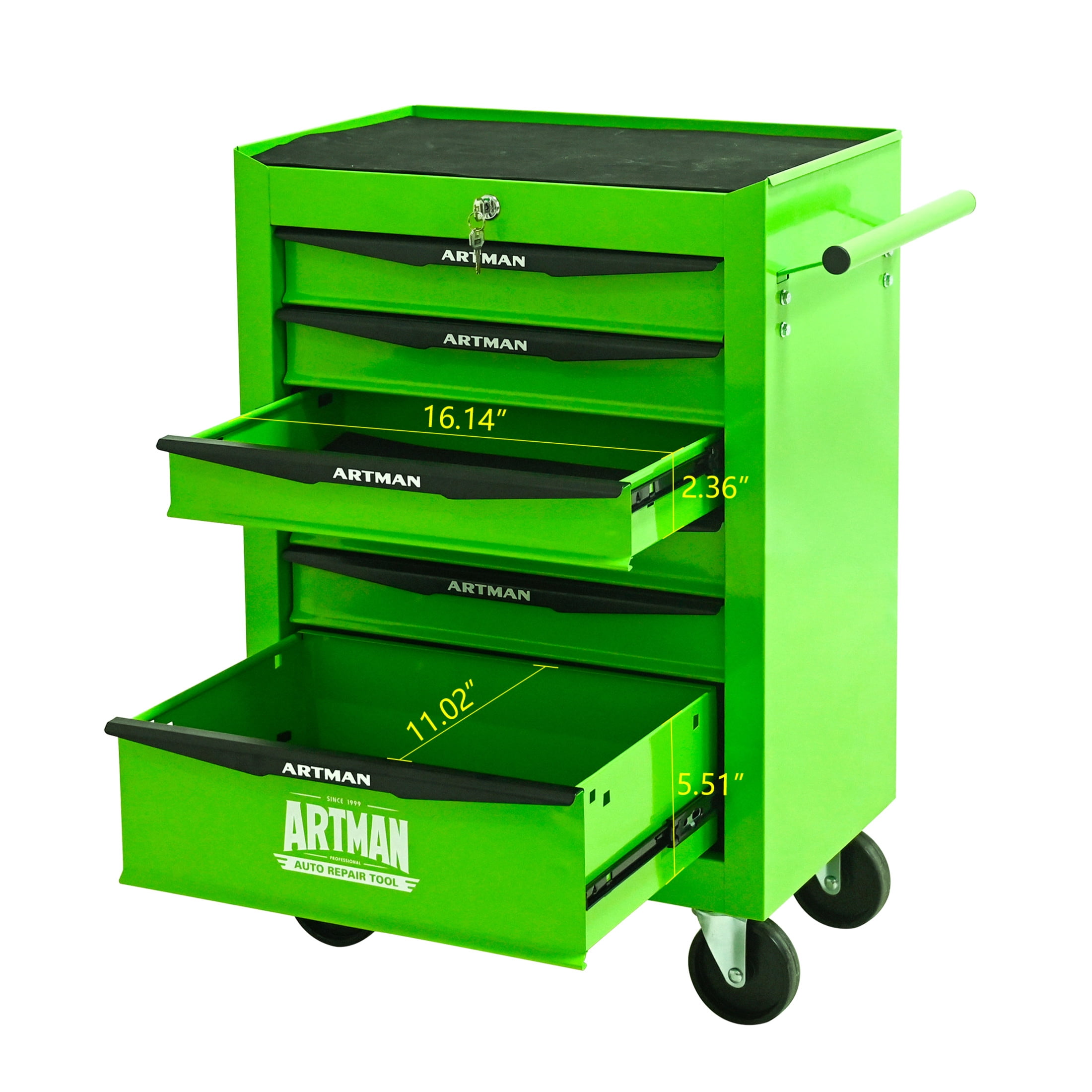 Noble House 6-Drawer Mobile Steel Tool Organizer with Key Lock, Ball Bearing Slide Storage Cabinet Box, Green