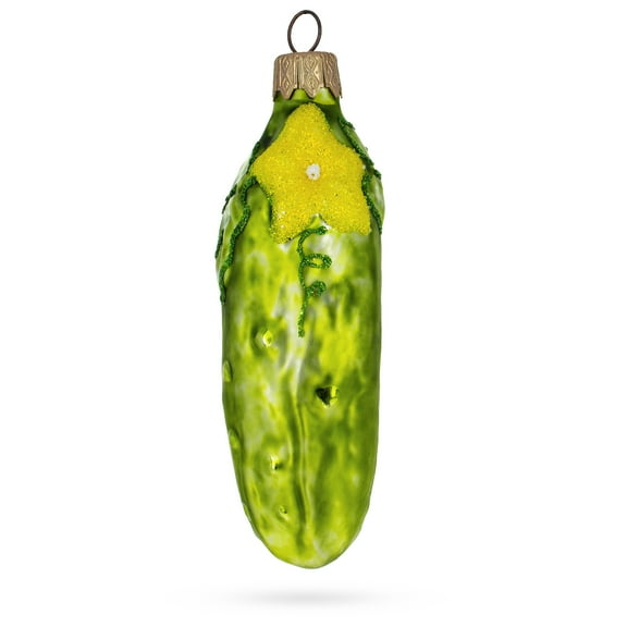 Cucumber with Vine and Star Blossom Glass Christmas Ornament