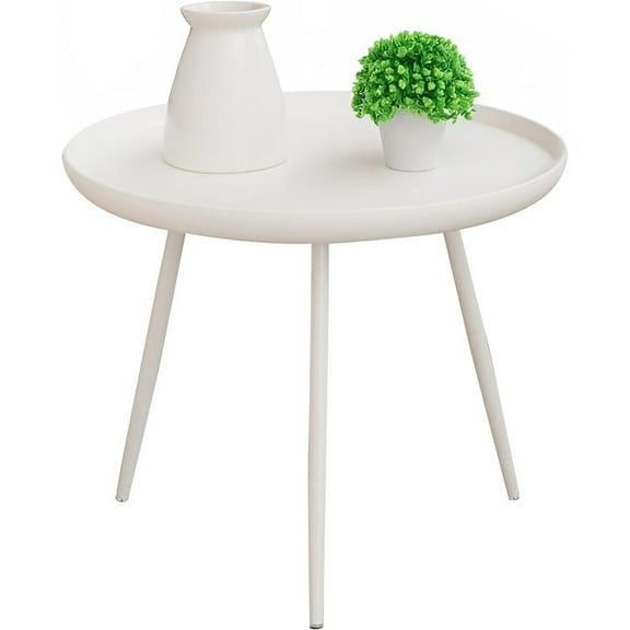 NNYYS Round Side Table - Metal Accent Table with 3 Legs, Small Coffee Table for Living Room & Bedroom, Stylish End Table,White,L: 24"D*20"H