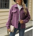 thumbnail image 5 of ZZkhGO Women's Long Sleeve Lapel Hoodless Jacket Plaid Button Cardigan Coat Top with Pocket Fall Casual Thickened Turndown Woollen Coat, 5 of 7