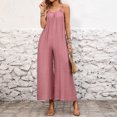 thumbnail image 2 of JULMCOMO Jumpsuits for Women Scoop Neck Adjustable Spaghetti Strap Loose Fit Summer Romper Low Back Sleeveless Wide Leg Flowy Jumpsuits Pink XXL, 2 of 7