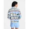 thumbnail image 3 of No Boundaries Christmas Quarter Zip Mock Neck Plush Top with Long Sleeves, Women's, 3 of 5