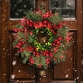 thumbnail image 4 of Christmas Norfolk Pine Wreath for Front Door, Artificial Christmas Wreaths Faux Pine Needles Green Fake Wreath for Walls Windows Porches Farmhouse Indoor Outdoor Home Decor 14 Inch, 4 of 6
