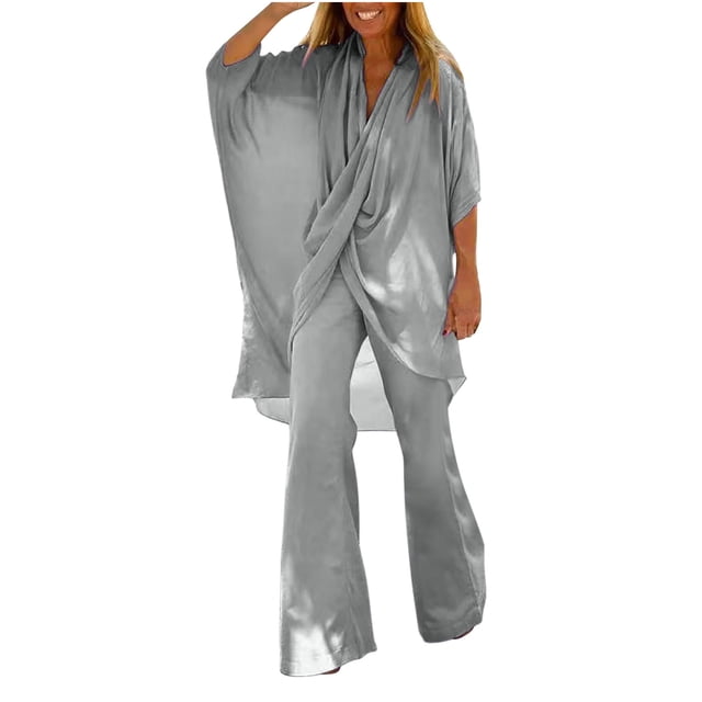 Hauts pour Femmes Manches 3/4 Surdimensionnés Col en V Manches 3/4 Pull + Pantalon Ensemble