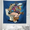thumbnail image 1 of Astronaut Tapestry, Futuristic Thinking Man Smartphone on Toilet Wasting Time Playing, Fabric Wall Hanging Decor for Bedroom Living Room Dorm, 5 Sizes, Dark Blue Multicolor, by Ambesonne, 1 of 1