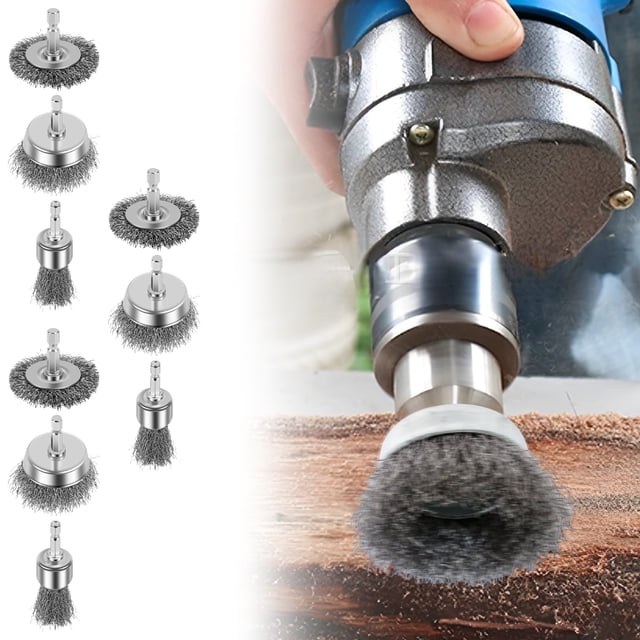 Brosse à Fil pour Perceuse 9 Pcs, Brosse à Roue en Acier au Carbone, Brosse Pratique pour Tasse en Fil, Brosse pour Perceuse Résistante à l'Usure, Brosse Stylo en Fil pour le Nettoyage, Décapage de Rouille, Abrasive