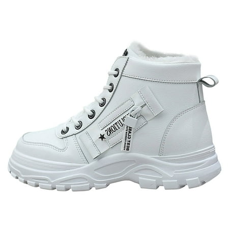 QYZEU Leather Shoes for Women Closed Toe Shoes for Women Casual Cotton Shoes Women s Winter Plus Velvet New Versatile Warm High Top Boots Cotton Winter Shoes White 38