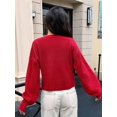 thumbnail image 4 of Women Button Up Cardigan Fall Trendy Crew Neck Long Sleeve Knit Cropped Sweater Jacket Red XL, 4 of 5