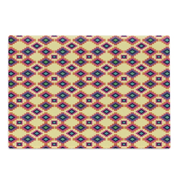 Cinco de Mayo Cutting Board, Geometrical Pattern of Motifs Repeating Tiles Colorful Elements, Decorative Tempered Glass Cutting and Serving Board, in 3 Sizes, by Ambesonne