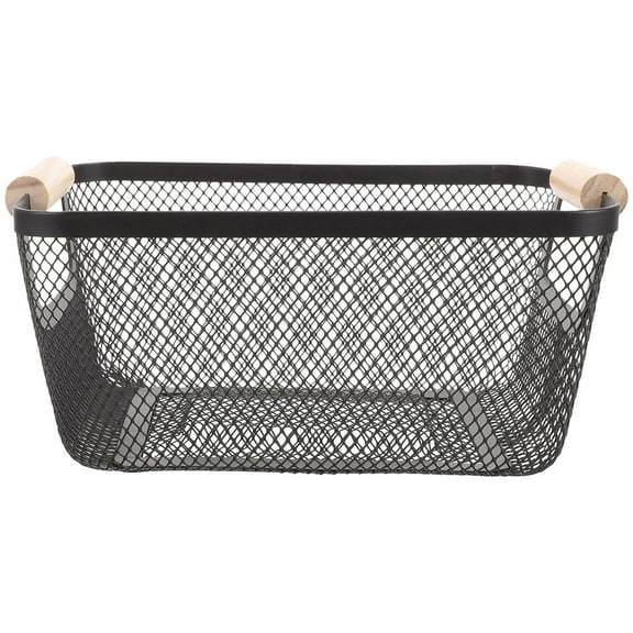 Amosfun Wrought Iron Wire Basket with Wooden Handle for Kitchen and Pantry Storage Organizer