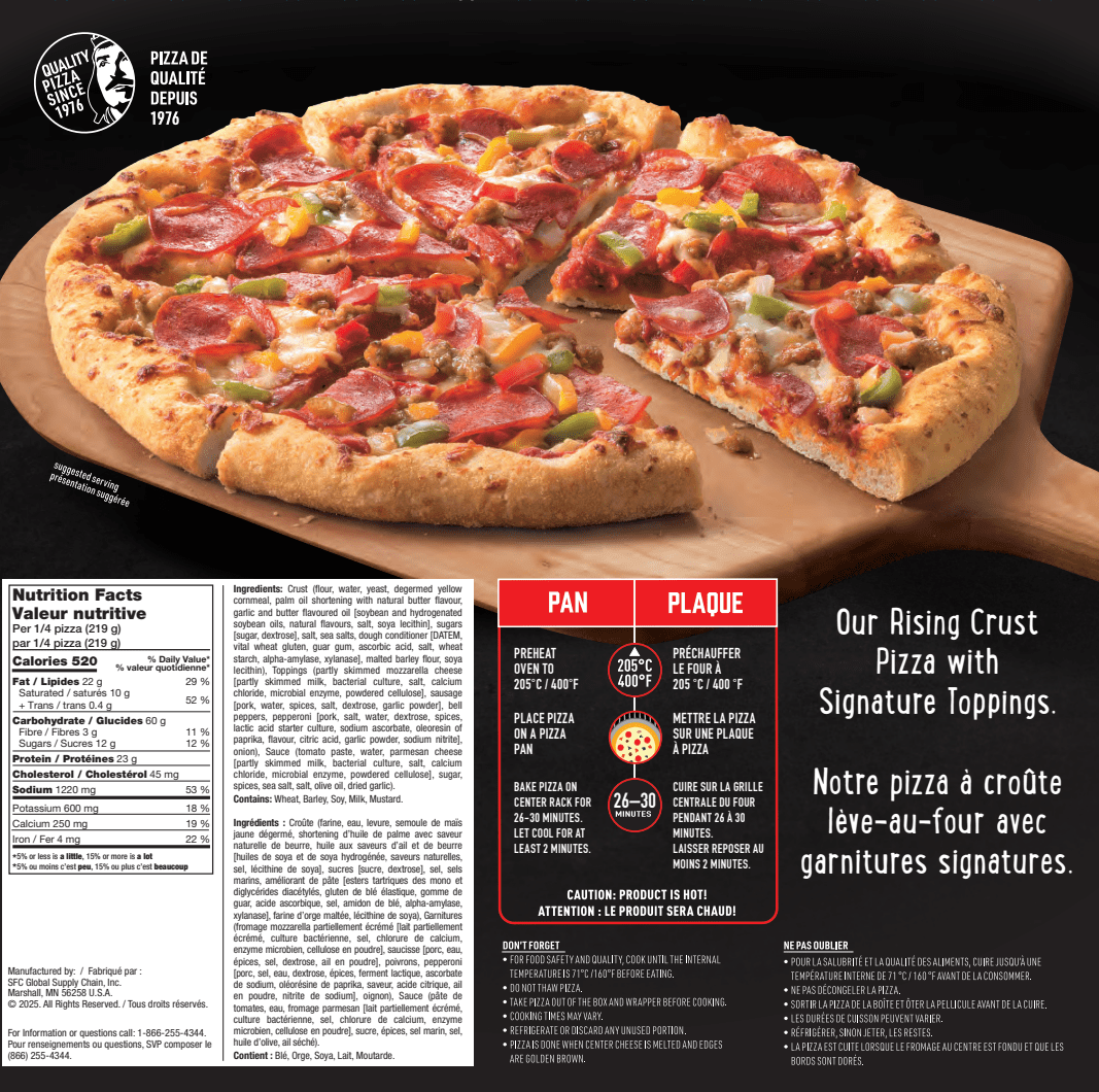 Red Baron Rising Crust Signature Supreme Frozen Pizza, 875 g, Red Baron Rising Crust Signature Supreme Frozen Pizza 875gram