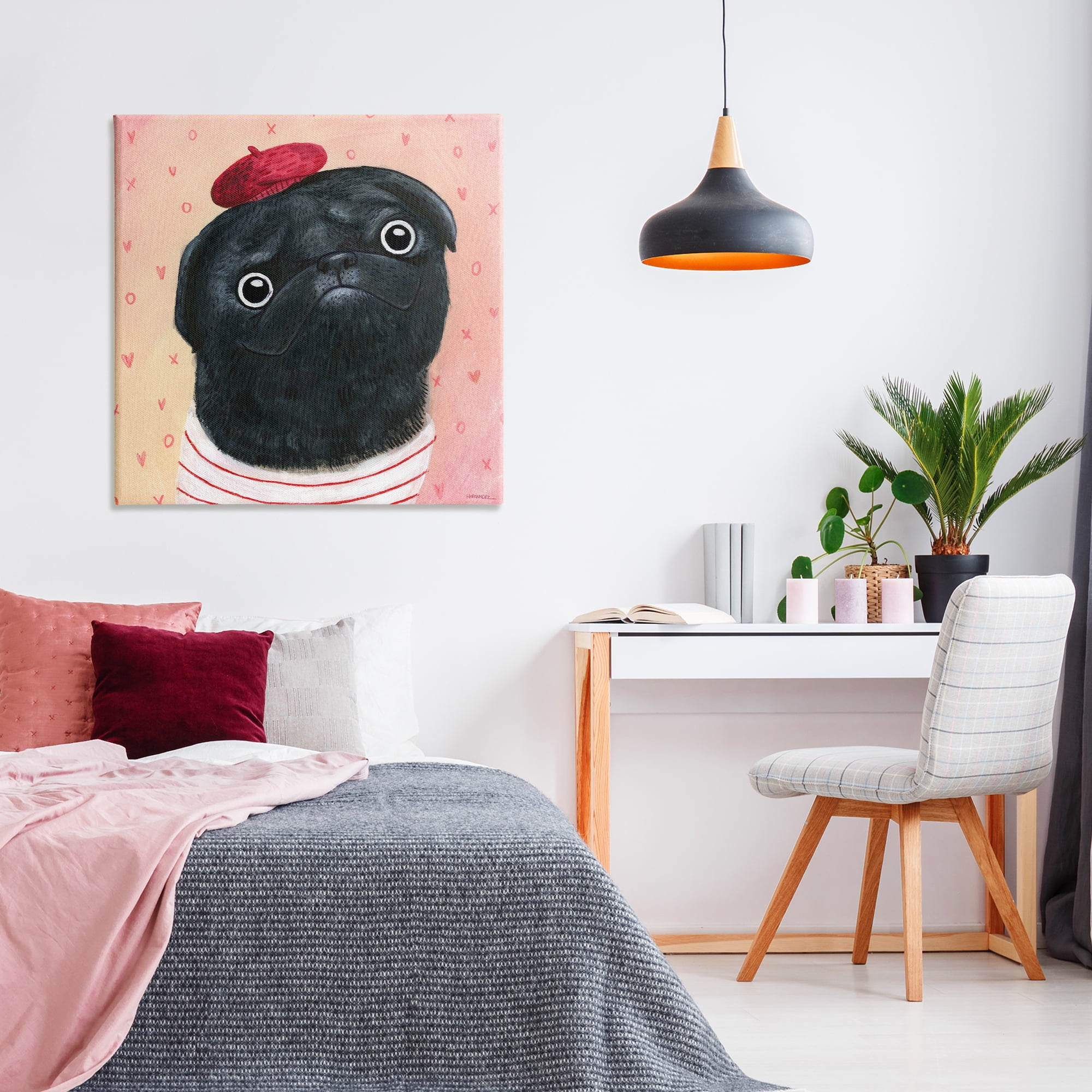 Stupell Industries Happy Pug In Paris Animals Painting Wrapped Canvas Art Print Wall Art, 36 x 36