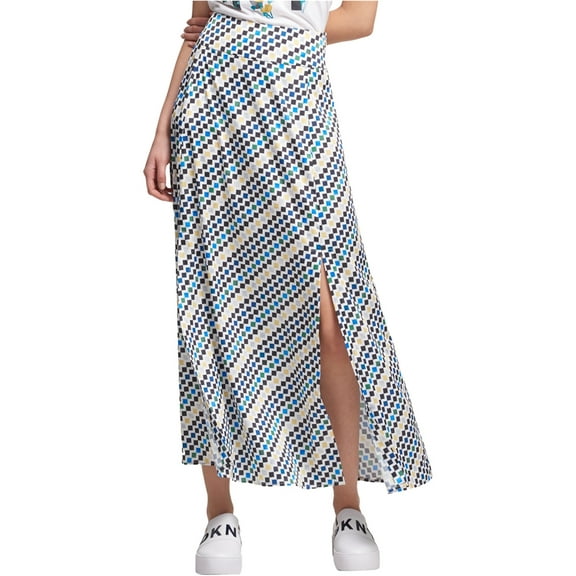 DKNY Womens Geometric Maxi Skirt, White, 6
