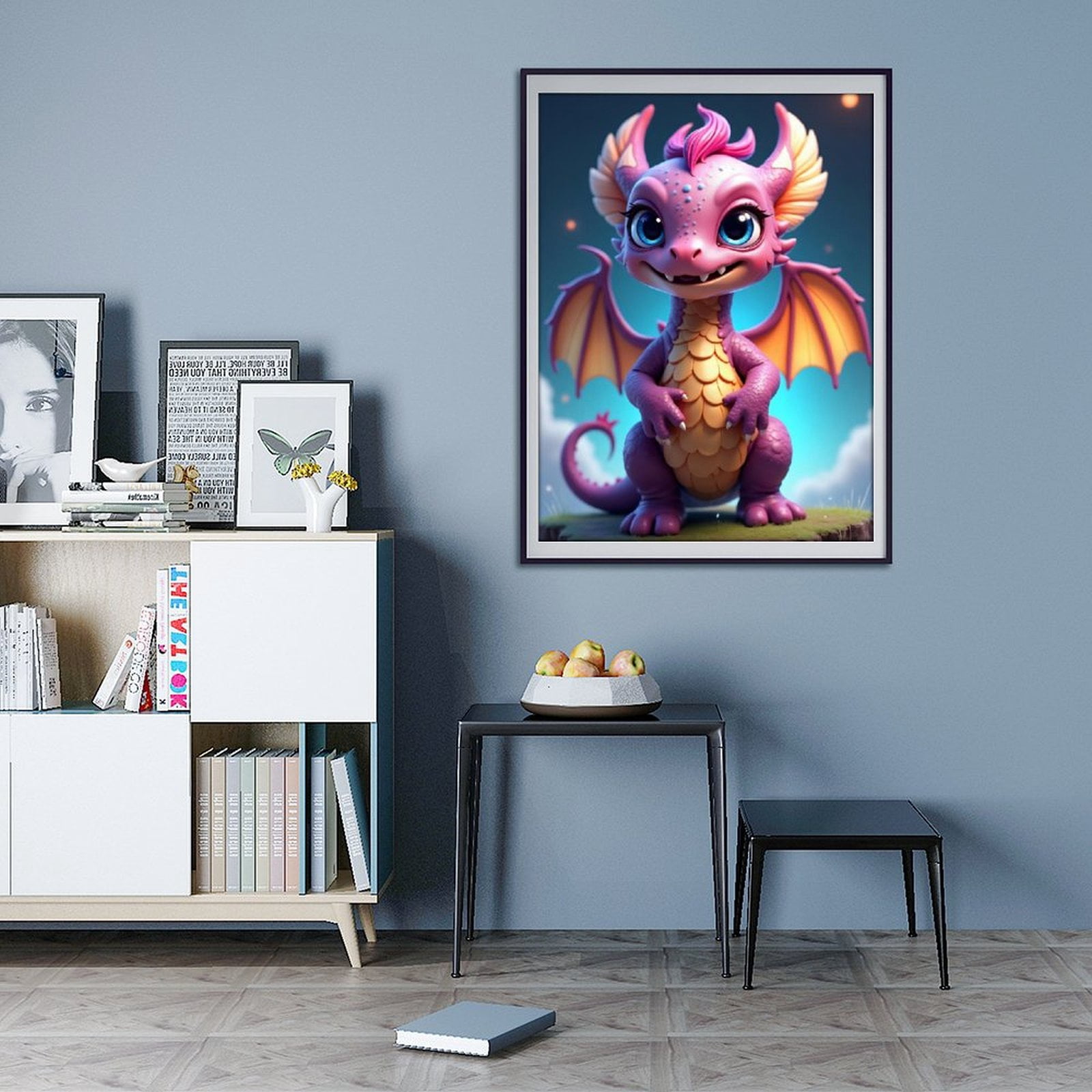 Diamond Art Kits for Adults - Cute Dragon Purple Print No.68 5D Frameless Dimond Painting Kit for Adults Beginner, Round Diamond Kits for Home Wall Decor, Gift for Women
