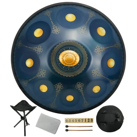 Truvito Handpan Drum 22 Inches Steel in D Minor 9 Notes, Handmade 440Hz with Carry Bag, Mallets, Bracket, Note Stickers, Wipe Cloth, Percussion Instrument for Beginners & Pro. (Navy Blue)