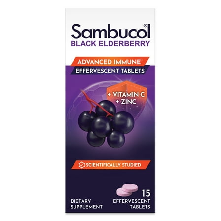 Sambucol Black Elderberry Immune Support Effervescent Tablets, Vitamin C and Zinc, 15 Count