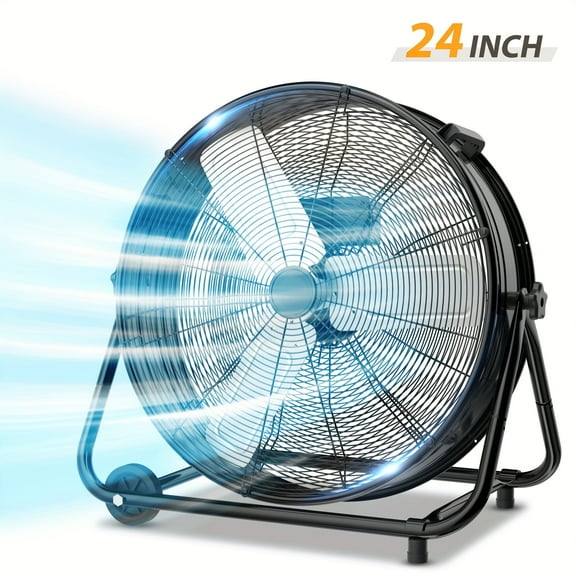 24/30 Inch Industrial Drum Fan, High Velocity Floor Fan, 3 Speed Heavy Duty Metal Air Circulator, 360° Tilt With Casters Handle ETL Standard For Patios, Warehouse, Commercial, 5622 CFM