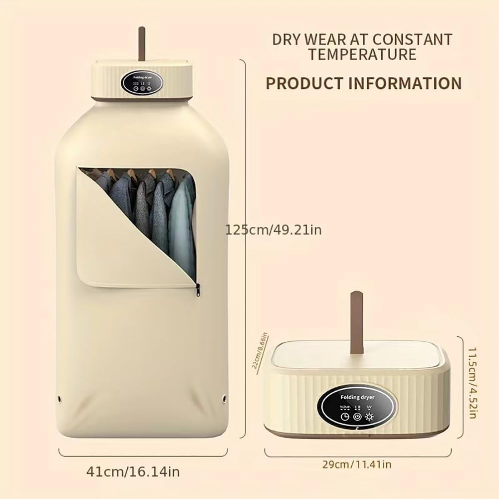 Portable Clothes Dryer, 600W Portable Dryers for Apartment, RV, Travel, Compact Dryer Machine for Small Clothes, Underwear, Baby Clothes, Hanging Dryer Machine with Timer Function, Yellow