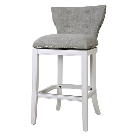 New Ridge Home Goods 31" Upholstered Bar-Height Swivel Bar Stool with Back, White