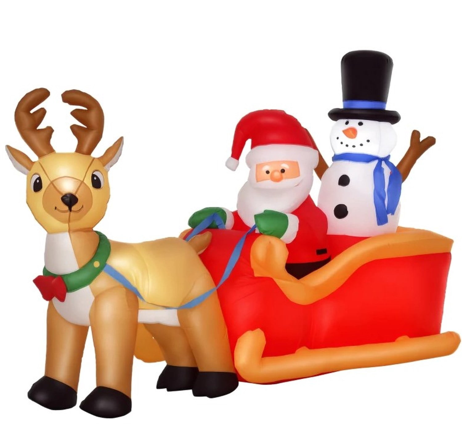 Christmas Inflatable Santa Claus with Reindeer and Snowman LED Yard Decoration, Red/Yellow, 78.75x31.5x50.5 in