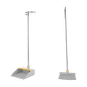 Meitianfacai Brooms and Dustpan Set Double-layer Scraper Foldable Dustpan Non-stick Hair Dustpan Sweeping Brooms 180-degree Rotatable Brooms for Vertical Storage(Gray)