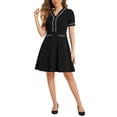 thumbnail image 2 of INSPIRE CHIC Women's V Neck Half Placket Short Sleeve Textured A-Line Wear-to-Work Knit Dress XS Black, 2 of 6