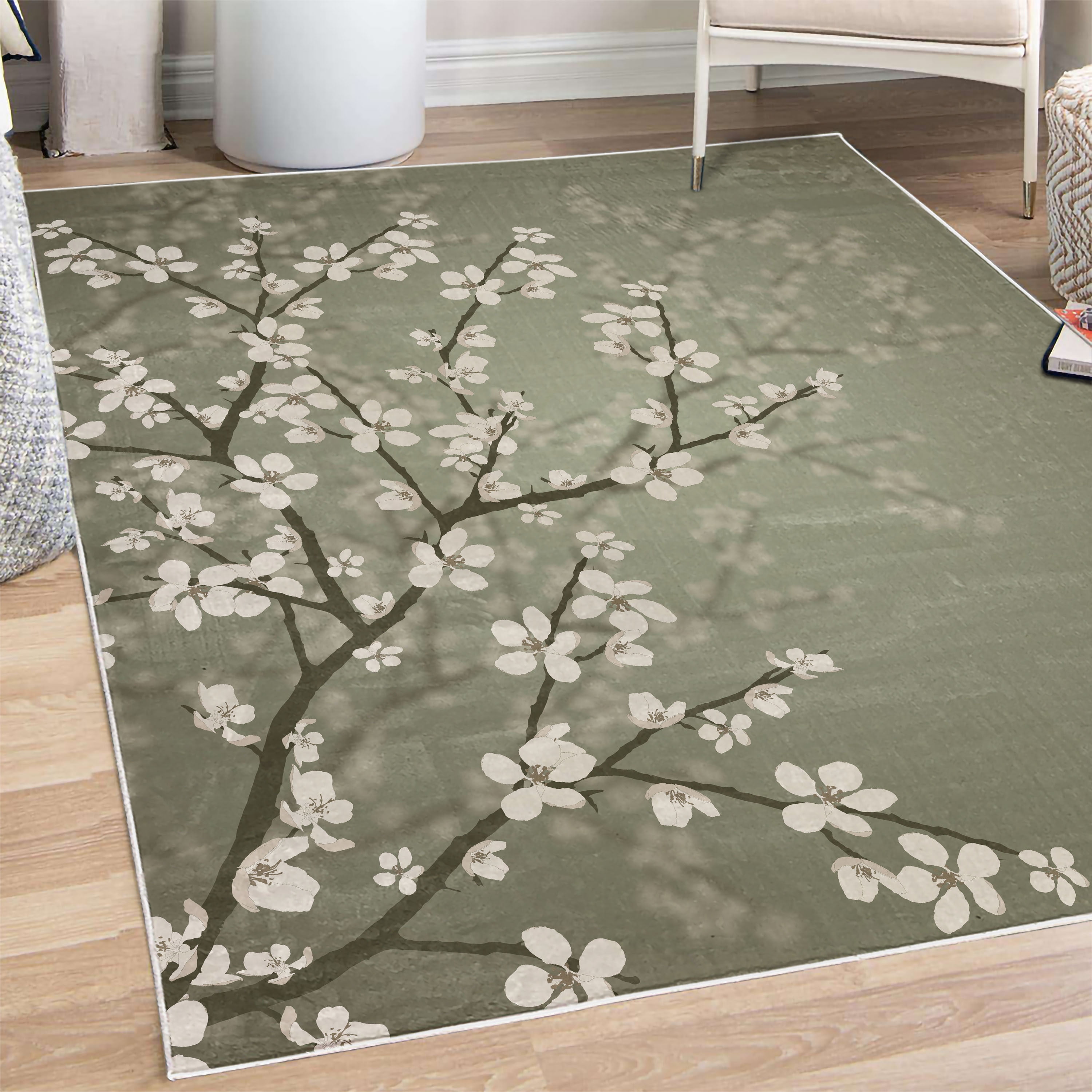 Japanese Pattern Rug Background Japanese Decorative Rug, Spring Season Sakura Bloom Design Marine Toned ...