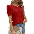 thumbnail image 3 of Blusa de manga abullonada Ticfox Cuello redondo Manga corta Color puro Rojo XXL, 3 of 6