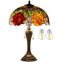 Tiffany Lamp Stained Glass Style Coffee Table Desk Bedside Light W16H24 Inch Tall Crystal Bead Red Rose Shade S001 WERFACTORY Lamps Parent Lover Kid Lover Living Room Bedroom Antique Art Craft Gift