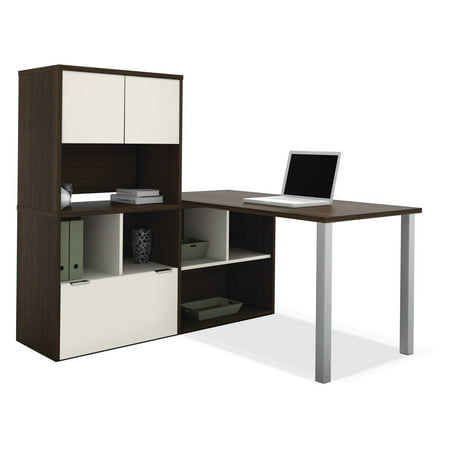 Bestar 50850-60 Contempo L-Shaped Desk with Storage Unit - Tuxedo / Sandstone