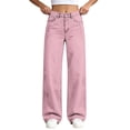 thumbnail image 4 of fnnxnal Girls' Baggy Wide-Leg High-Waisted Jeans - Pink Y2K Vintage Loose Relaxed Fit Casual Pants,Size 11-12 T, 4 of 9
