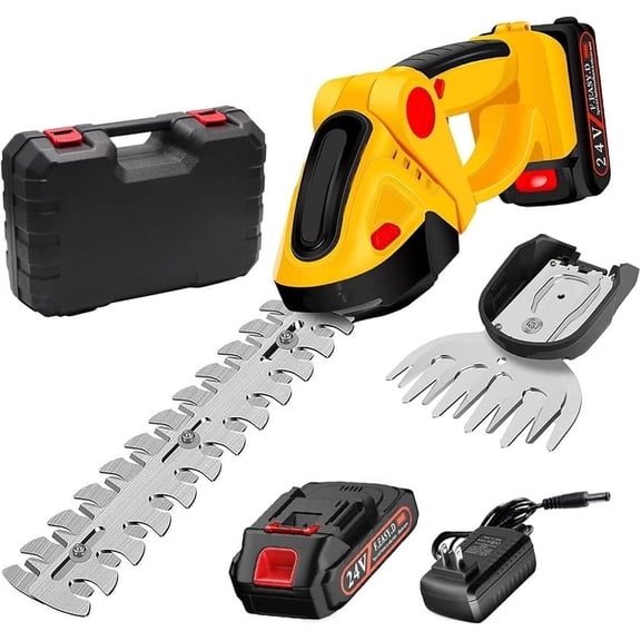 XEENSO 24V Hedge Trimmer & Cordless Grass Shear, 2 in 1 Handheld Grass Trimmer for Yard Lawn Pruning, Lightweight Mini Trimmer for Garden, Hedge, Tree