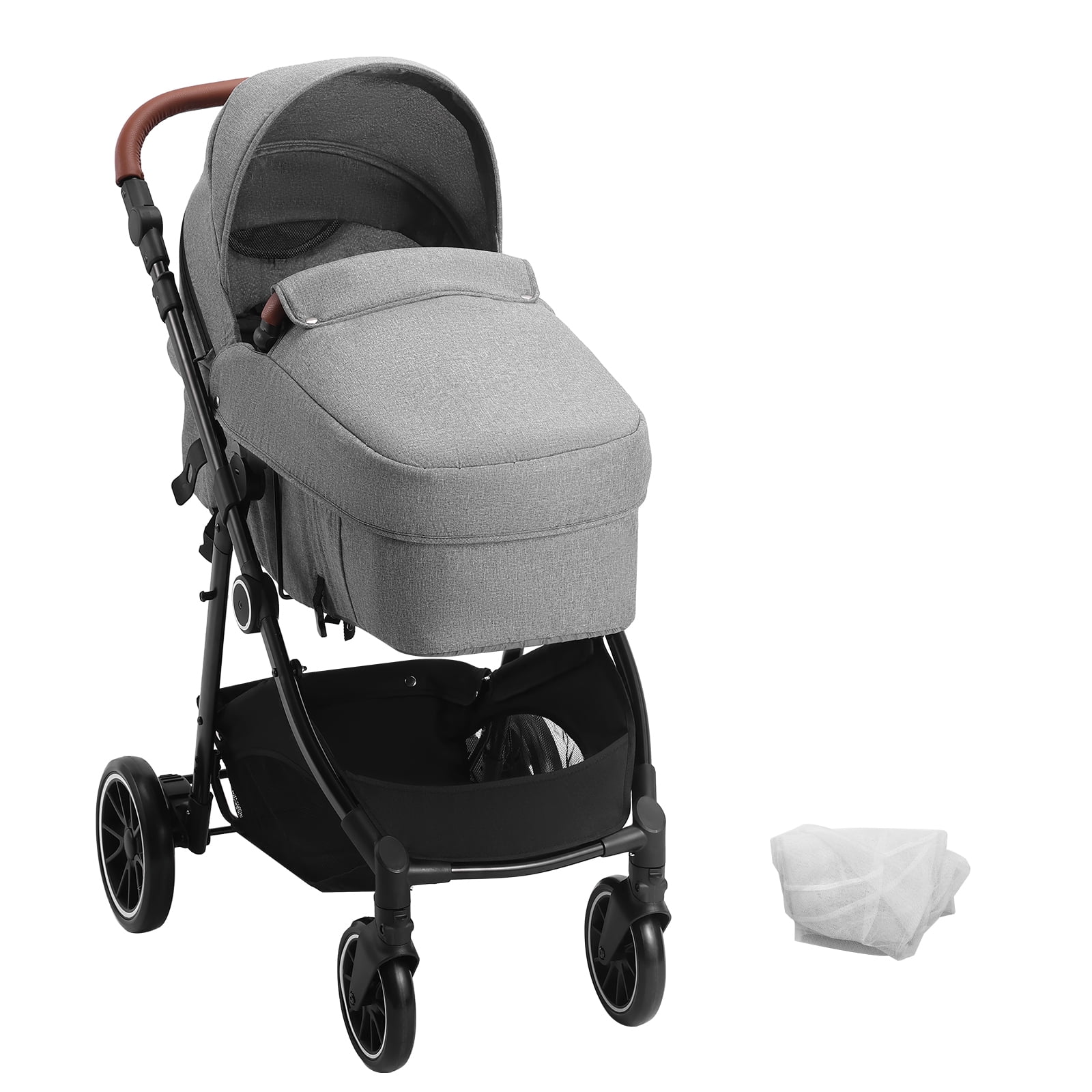 KFFKFF 2 in 1 Convertible Baby Stroller, Foldable Infant Newborn Bassinet Pram, Unisex Travel Stroller for Newborn Baby, Dark Grey
