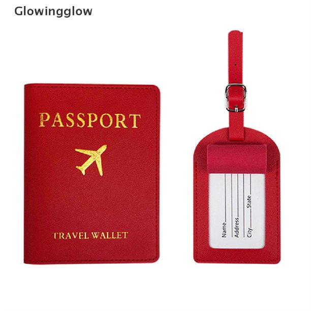 GLW Simple Pasaporte Titular Y Equipaje Etiqueta Cuero Conjuntos De Viaje Pareja Cubierta Glow huangjie unisex