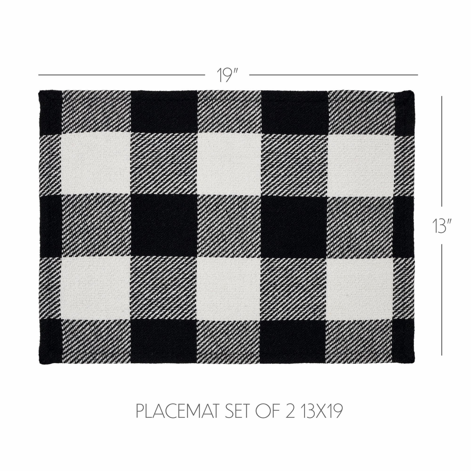 VHC Brands Placemat 13x19 Set of 2, Cotton Dining Room, Kitchen Placemat, Dining Table Placemats, Place Mat, Annie Buffalo Check Collection, Rectangle 13x19, Country Black, 6 Pack 12 Pack