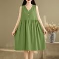 thumbnail image 2 of Hot Days, Bold Styles SMihono Women's Cotton Linen Midi Dress Sleeveless Buttons V Neck Summer Beach Sundress Casual Loose Pleated Tank Dress Green L, 2 of 9