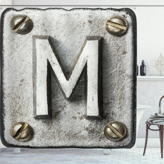Ambesonne Letter M Shower Curtain, Steel Typeset Grunge, 69"Wx70"L, Pale Grey Sepia
