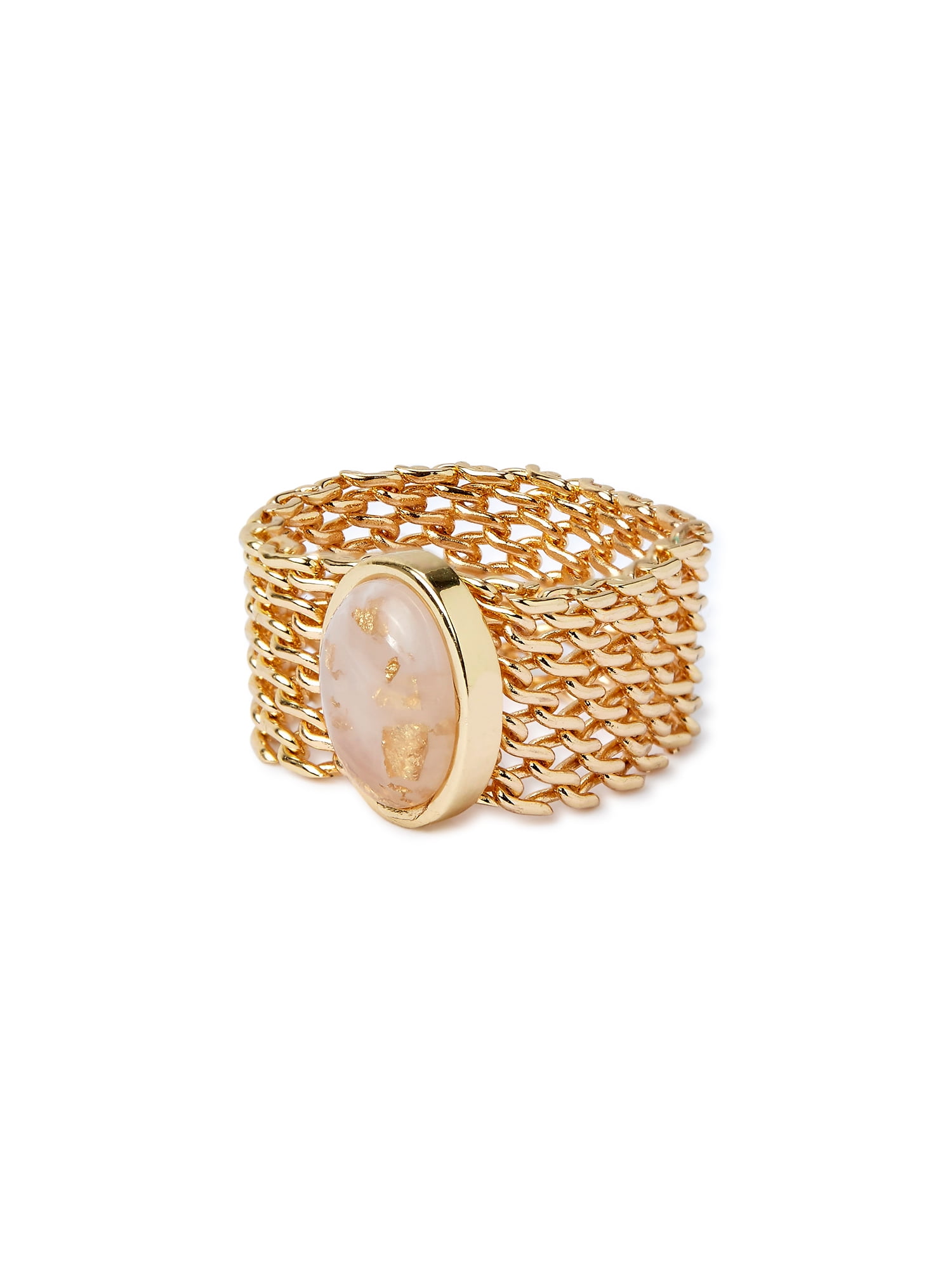 Scoop Women’s 14K Gold Flash-Plated Mesh Ring with Epoxy Stone