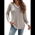 thumbnail image 2 of Camisas de Larga con Cuello en V y Bloques de Color para Mujer: Suéteres Túnica Ligeros Informales de Otoño, Conjuntos de Moda. Caqui XXL, 2 of 10