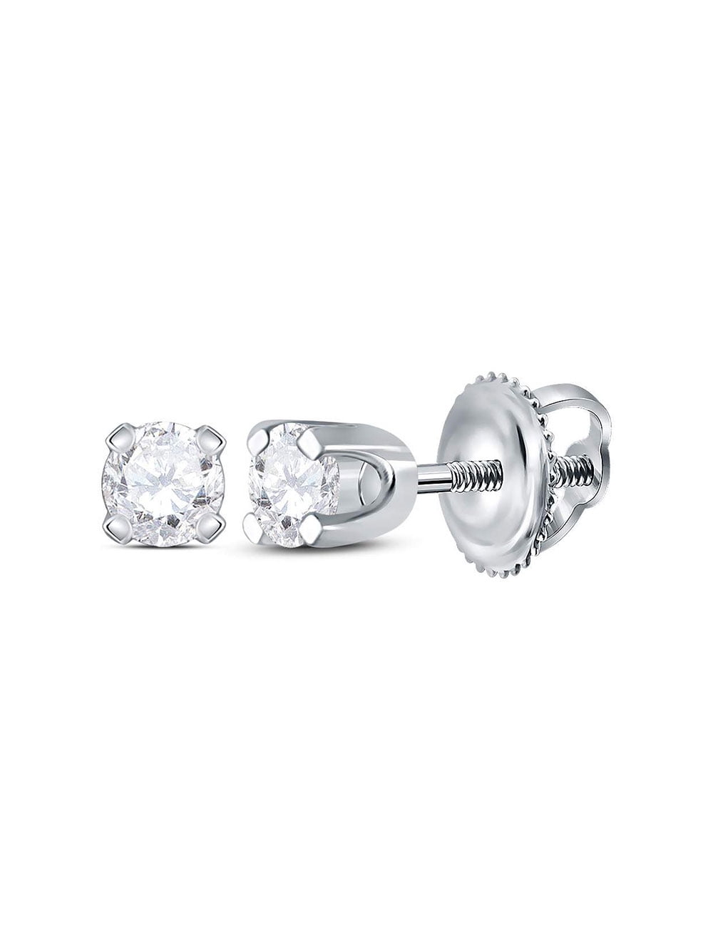 Diamond Wish 10k Gold Round Diamond Stud Earrings Bezel Set 1/6cttw, White, SI2-I1 Push-Back 
