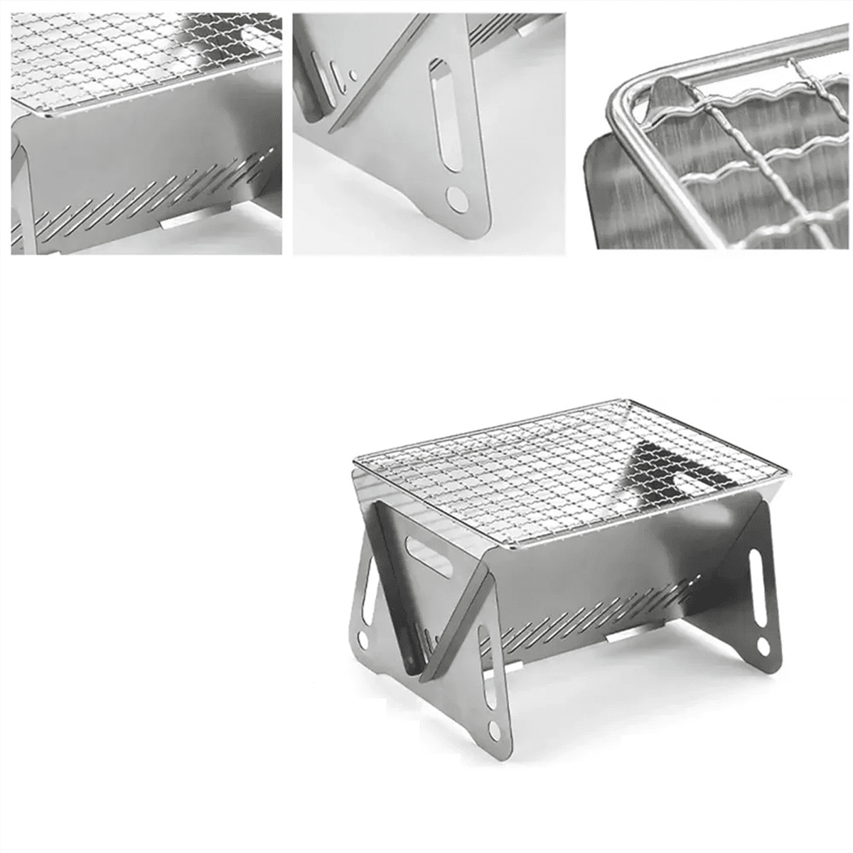 Portable Folding BBQ Grill Stainless Steel Wood-Burning Camping Stove Mini Charcoal Grill Outdoor Camping BBQ Equipment