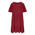 thumbnail image 6 of Tianiyouqing Flowy Sundresses for Curvy Women Oversized Plus Size Crew Neck A-Line Beach Dresses Cotton Linen Short Sleeve Party Midi Dresses Wine L, 6 of 7
