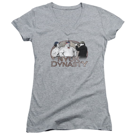 Three Stooges Nyuk Dynasty Junior Women's T-Shirt V-Neck Athletic Heather
