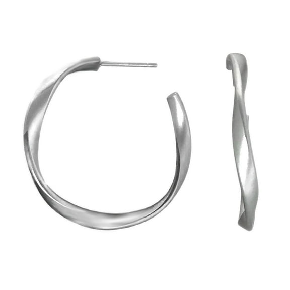Medium Twisted Metal Hoop Earrings Modern Satin Stainless Steel - 35mm