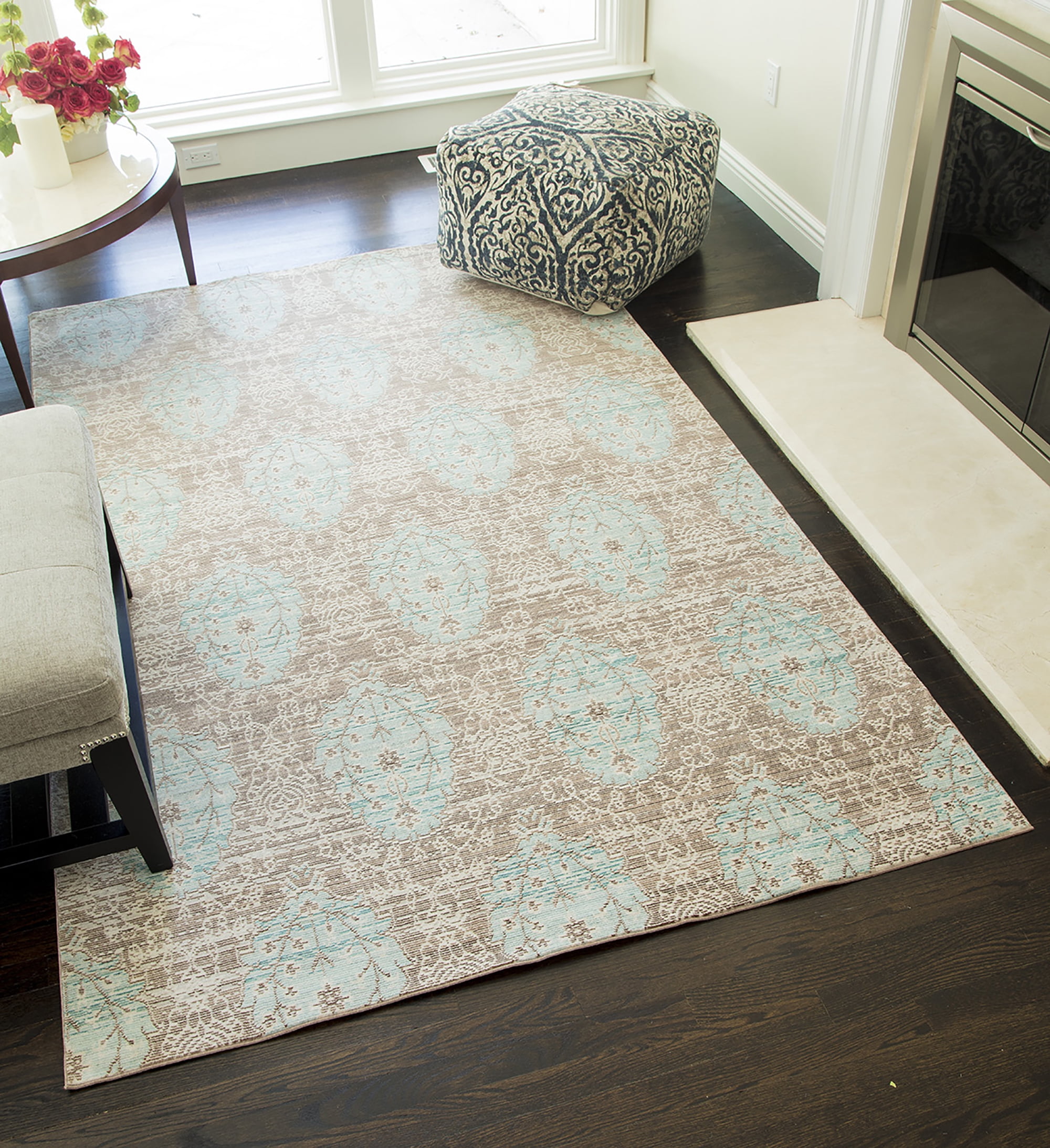 Rugs America Asteria Collection grey Blue AI450B Transitional Floral