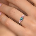 thumbnail image 4 of Gem Stone King 14K White Gold Blue Moissanite & Pink Lab Grown Diamond 3-Stone Engagement Ring | 1.00 Cttw | Round 5MM and 4MM | Three Stone Wedding Anniversary Promise Ring for Women (Size 7), 4 of 6